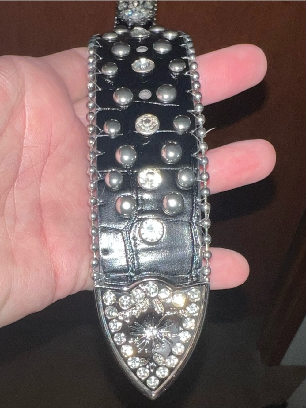 Rhinestone-Embellished Black Western Belt with Silver Buckle - Picture 3 of 9